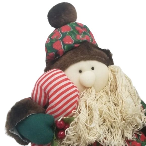 Brown Fur Santa Yarn Beard Candy Cane Plush Toy Albert E Price Cotton - Picture 2 of 6